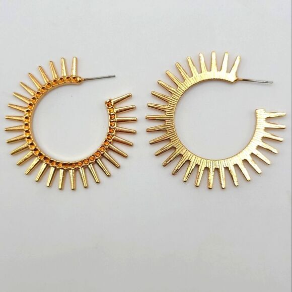 Brown and Cannida Cuff Sun Hoop Earrings, goldtone - Picture 1 of 4